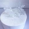 Nuevo conjunto de cuatro piezas de copos de nieve plateados con purpurina blanca para decoración de fiestas, copos de nieve navideños, acrílicos para tartas, tarjetas de inserción