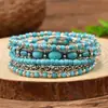 Nuevo juego de pulseras de cuentas turquesas transfronterizas europeas y americanas, juego de pulseras de cordón elástico de moda, cadena hecha a mano de estilo bohemio