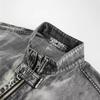 Nueva llegada, chaqueta de motocicleta con estampado informal retro de marca de moda de estilo americano para otoño, chaqueta vaquera con cuello combinable para hombre, a la moda