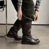 Versão em pele de ovelha fivela ajustável botas de equitação 2026 outono/inverno salto baixo grosso bico redondo couro genuíno cano alto botas longas para mulheres tamanho 42