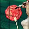 Leque Redondo de Papel em Branco para Pintura, Leque Clássico com Grande Superfície Vermelha, Polvilhado com Ouro, Vermelho Duradouro, Leque Redondo de Papel Xuan Semi-Cru