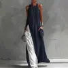 2026 Novo Site Independente Transfronteiriço Verão Europeu e Americano Feminino Sem Mangas Solto Bolso Bloqueio de Cor Casual Vestido Regata