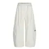 Y6049 Pantalones Deportivos Casuales Unisex Estilo Retro High Street Americano Color Sólido Diseño Multibolsillos Corte Holgado Pierna Curva para Hombre