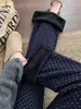 Pantalones de felpa retro de lunares micro acampanados para mujer, otoño invierno, suaves, engrosados, cintura alta, moldeadores, ajustados, elásticos, de campana, pierna ancha