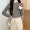 Venta al por mayor transfronteriza Otoño e Invierno Cálido Encaje Media Cuello Alto Cachemira Manga Larga Camiseta para Mujer Suelta y Versátil Tallas Grandes