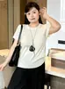 Blusa de tricô básica versátil de manga curta e gola redonda para mulheres plus size, coleção outono 2026, top casual soltinho para senhoras plus size
