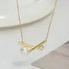 Colar de Pérolas de Água Doce Barroco Novo de Verão para Mulheres Moda Coreana de Alta Qualidade Design Geométrico Cruzado Corrente para Clavícula