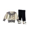 2025 Estilo Coreano Otoño e Invierno Bebé Nuevo Cárdigan Chal Tejido Top Chaqueta Pantalones Suéter Traje para Bebé Niña