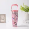 Taza de Coche Portátil de Aspecto Premium con Diseño Floral Creativo, Termo de Acero Inoxidable, Taza de Hielo Portátil de Gran Capacidad para Exteriores