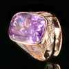 2025 Joias Huabi Fundo de Cobre Banhado a Ouro Diamante de Alto Carbono Flor de Gelo Diamante Quadrado Inserido em Cobre com Anel Vintage Rosa Dourado 12*16