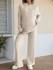 Conjunto de dos piezas de punto acanalado con capucha y cordón, sudadera de manga larga y pantalones de pierna ancha, atuendo casual para salida durante el embarazo