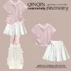 Dulce Atuendo de Dopamina para Niñas Mayores, Nuevo Conjunto de Dos Piezas de Moda de Verano para Niñas, Conjunto de Falda de Manga Corta con Cordón Falso de Dos Piezas