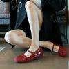 Estilo Francês Lindos Sapatos Mary Jane Vermelhos Top Baixo Laço Fivela Tira Sapatos Que Aumentam a Altura Sapatos de Casamento