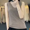 Chaleco de punto liso de lana peinada con cuello en V para mujer, tirantes anchos, jersey casual para primavera y verano, prenda interior fina de punto