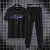 Terno de calça de manga curta masculino 2022 Novo Jovem Masculino esportivo casual gola redonda moderno estampado conjunto de duas peças