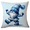 Nueva Funda de Cojín Navideña Transfronteriza Invierno Alto Azul Gnomo Santa Claus Estampado Hogar Sofá