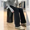 Jeans Negros de Pierna Ancha Estrecha para Mujer Otoño/Invierno 2024 Cintura Alta Sueltos Ajustados Pantalones Rectos Forrados de Polar para Mujer