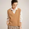 Chaleco de Cachemir Puro con Cuello en V para Otoño e Invierno para Mujer Engrosado Sin Mangas Suéter de Siete Puntos Aspecto Holgado Adelgazante Chaleco de Punto para Vestir en Capas