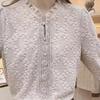 Otoño e invierno 2023 Nuevo elegante cuello con volantes manga larga fondo versátil adelgazante encaje forro polar cálido top productos europeos