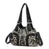 Bolsa tote grande de estampa de leopardo retrô transfronteiriça, bolsa de ombro estilo motocicleta com múltiplos bolsos, bolsa transversal moderna para o dia a dia, personalizável