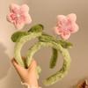 Aro para el pelo con diseño de flor de durazno, bonito aro de peluche con forma de flor, para lavarse la cara, antideslizante, para otoño e invierno, accesorios para el pelo de cabeza alta.