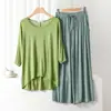 Conjunto de pijama modal feminino de verão fino solto com manga 3/4 casual plus size roupa externa conjunto de duas peças
