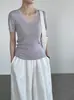 Top de punto Taochuan simple con cuello en V, ajuste ceñido, manga corta para mujer, textura sedosa, blusa fina YL781