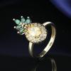 Moda Europeia e Americana Cobre Banhado a Ouro K Zircônia Joias Abacaxi de Luxo Versátil Conjunto Cruzamento Anel Feminino Colar Brincos