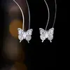 Pendientes de Mariposa de Circonita Super Brillantes con Pasador de Plata S925 Exquisitos de Moda Cobre de Gama Alta Incrustado con Circonita Pendientes Pequeños Morados para Mujer