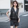 Chaleco de Mezclilla de Streetwear de Moda para Mujer Primavera/Verano 2026 Nuevo Parche de Malla Lavado Vintage Chaleco Corto
