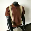 Camisa de punto jacquard a rayas con bloques de color estilo "old money" italiano, manga corta para hombre, hilo transpirable y fresco, polo con cuello
