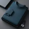 Nuevo Suéter Delgado de Seda de Morera + Lana de Oveja de Cuello Alto Largo para Hombre Camiseta Interior de Punto para Hombre Lana t