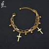 Pulsera de Acero Inoxidable para Pareja Europea y Americana de Amazon Acero de Titanio Cuentas de Cruz para Hombre y Mujer Comercio Exterior Pulsera de Acero de Titanio al por Mayor