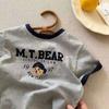 2026 Camiseta de Algodón Puro para Niños Niños Holgada Transpirable Cuello Redondo Superior Bebé Moderno Kidsren's Rayas Dibujo Animado Estampado Mangas Cortas