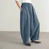 Calças Casuais Japonesas Rakuten Primavera Novo Estilo para Mulheres, Estilo Preguiçoso Fluido Calças Harem Largas de Pernas Retas, Calças Cropped