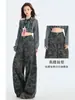 Jeans de Pierna Ancha Camuflados de Trabajo Estilo High Street Americano para Mujer 2026 Otoño Nueva Llegada Pantalones Camuflados Sueltos Petite