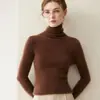 Novo suéter de tricô %caxemira pura para outono e inverno para mulheres, com gola alta sobreposta, corte justo, suéter de manga comprida para usar como base