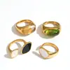 Anillo de Resina y Acero de Titanio de Lujo Ligero Transfronterizo para Mujer, Moda de Gama Alta, Parche, Acero Inoxidable Natural, Conjunto de Anillo y Pulsera