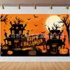 Tecido de fundo para Halloween mais vendido internacionalmente, impresso em alta definição com gatos pretos, abóboras e fantasmas, uma série de fundos decorativos festivos