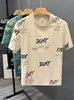 Camiseta de Manga Media para Hombre de Verano Fina con Estampado de Letras Estilo High Street Americano Transfronterizo Marca Trendy Juvenil de Manga Media