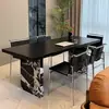 Mesa y Sillas de Comedor Colgantes de Losa de Roca Negra Pura Estilo Italiano, Estilo Bauhaus, Tamaño Grande, Escritorio Rectangular Simple Moderno para Té y Estudio