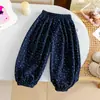 Calça Lanternim Floral para Meninas Novidades Primavera e Outono Calças Jogger de Veludo Cotelê para Bebês e Crianças Calças Longas Casuais Estilo Coreano