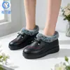 Sapatos de Couro Quentes Espessados com Veludo Plus de Inverno Antiderrapantes Impermeáveis para Meia-Idade e Idosos Sapatos de Algodão Old Beijing para Mulheres Sapatos para Idosos Em Estoque