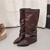 Botas de Cavaleiro Femininas com visual em camadas e fivela de cinto, botas longas 2026, bico fino afinador, design de cano alto, novo estilo de outono