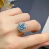 Anel de Topázio Azul Suíço Puro Natural Corpo Inteiro Qualidade Pedra Principal Tamanho 6*6mm Prata 925 Inlay Seiko