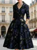 Producto Nuevo Transfronterizo Sitio Independiente Temu Vestido Elegante para Mujer de Manga Larga con Cuello en V Floral Retro Estampado Digital 3D Cómodo