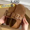Sapatos Femininos Birkenstock-Style de Couro Genuíno com Aumento de Altura e Cobertura Total 2026 Primavera Novos Mocas Slip-On de Uso Duplo