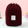 Bolsa Cosmética Cilíndrica de Terciopelo con Cordón Conveniente Bolsa de Almacenamiento para Viaje Bolsa de Almacenamiento para Cosméticos