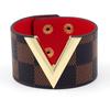 Joyería de Moda Europea y Americana Oro Patrón de Cuadros en Forma de V Pulsera Ancha de Cuero PU Pulsera Personalizada para Mujer Multicolor