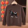 Suéter de Lana 100% Caballo de Año Nuevo para Niños y Niñas Suéter de Cuello Semi-Alto Estilo Otoño e Invierno Engrosado Suéter Tejido del Año del Caballo para Niños